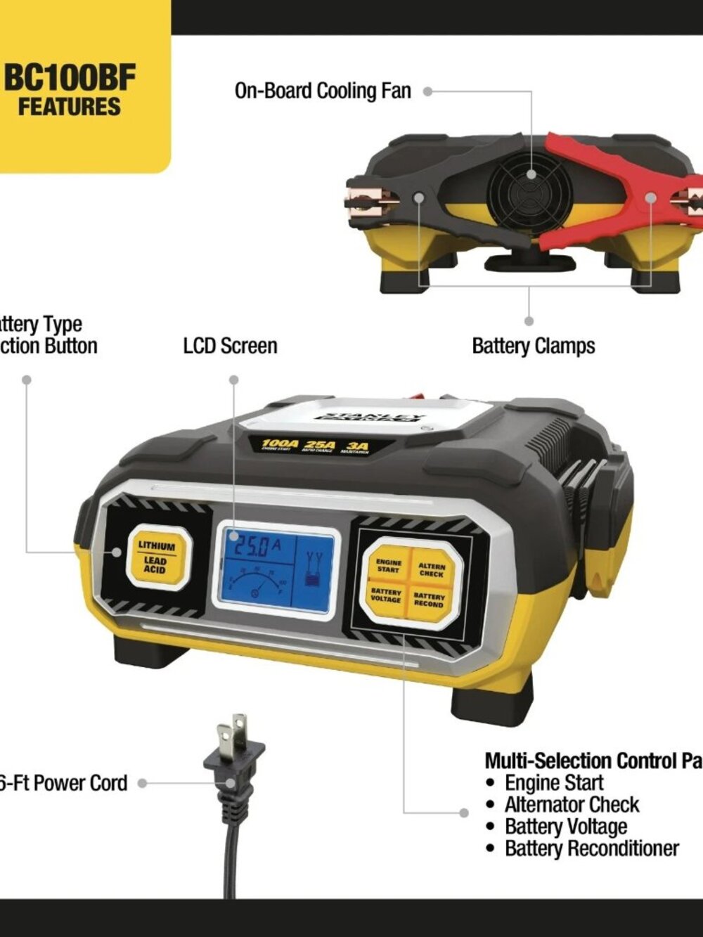 Stanley FatMax BC100BF Charger & Maintainer – 100 Amp Automotive Battery Charger - Picture 4 of 5